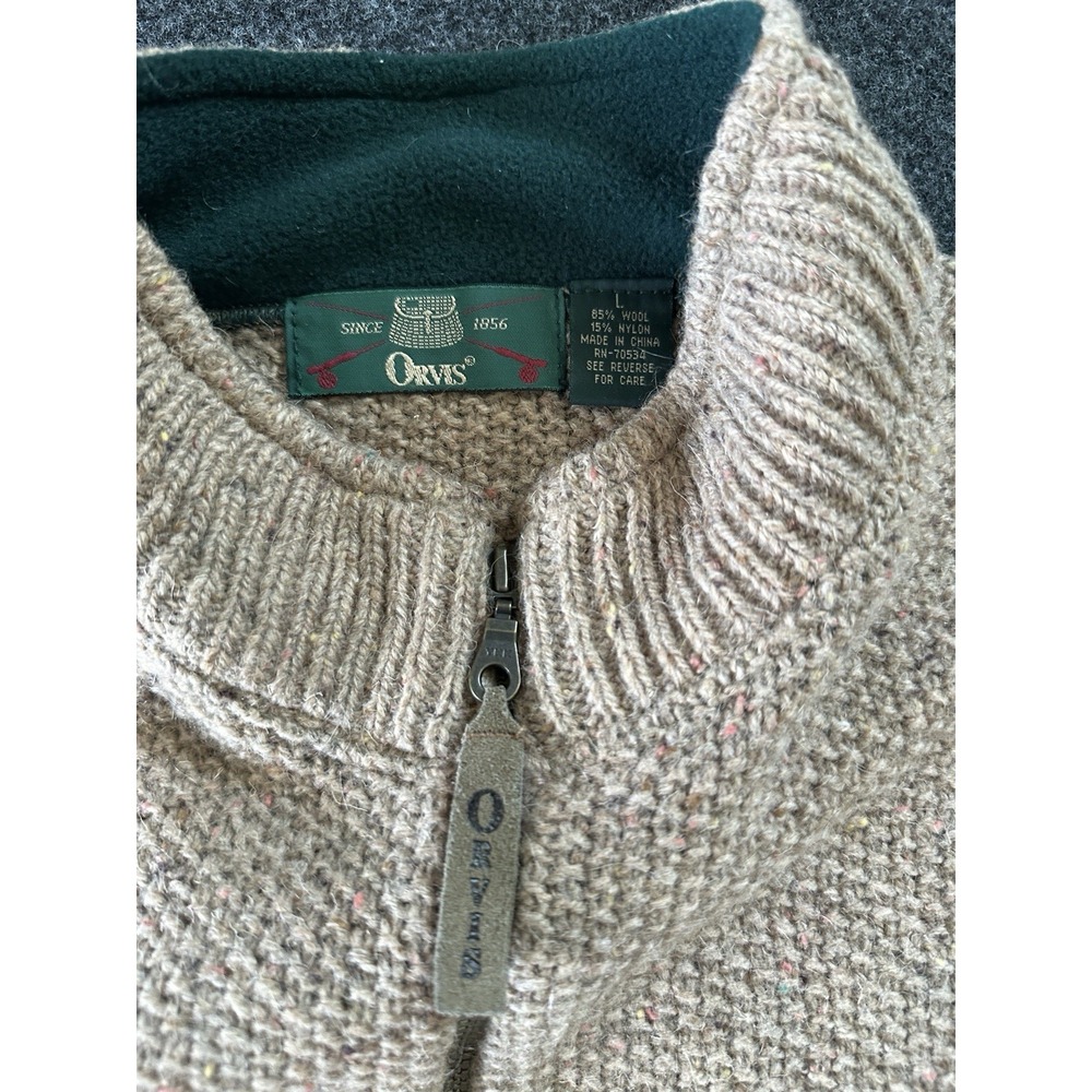ORVIS SWEATER VEST BROWN KNIT SLEEVELESS WOOL BLEND FULL ZIP MENS Sz LG Outdoor